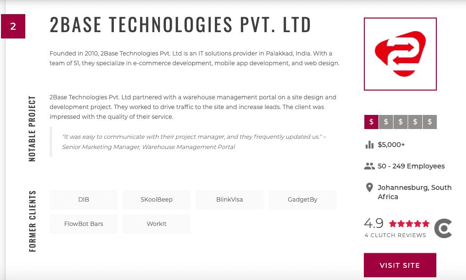2Base Technologies Pvt Ltd Recognized with New Reviews Maintaining Stellar 4.9-Star Average