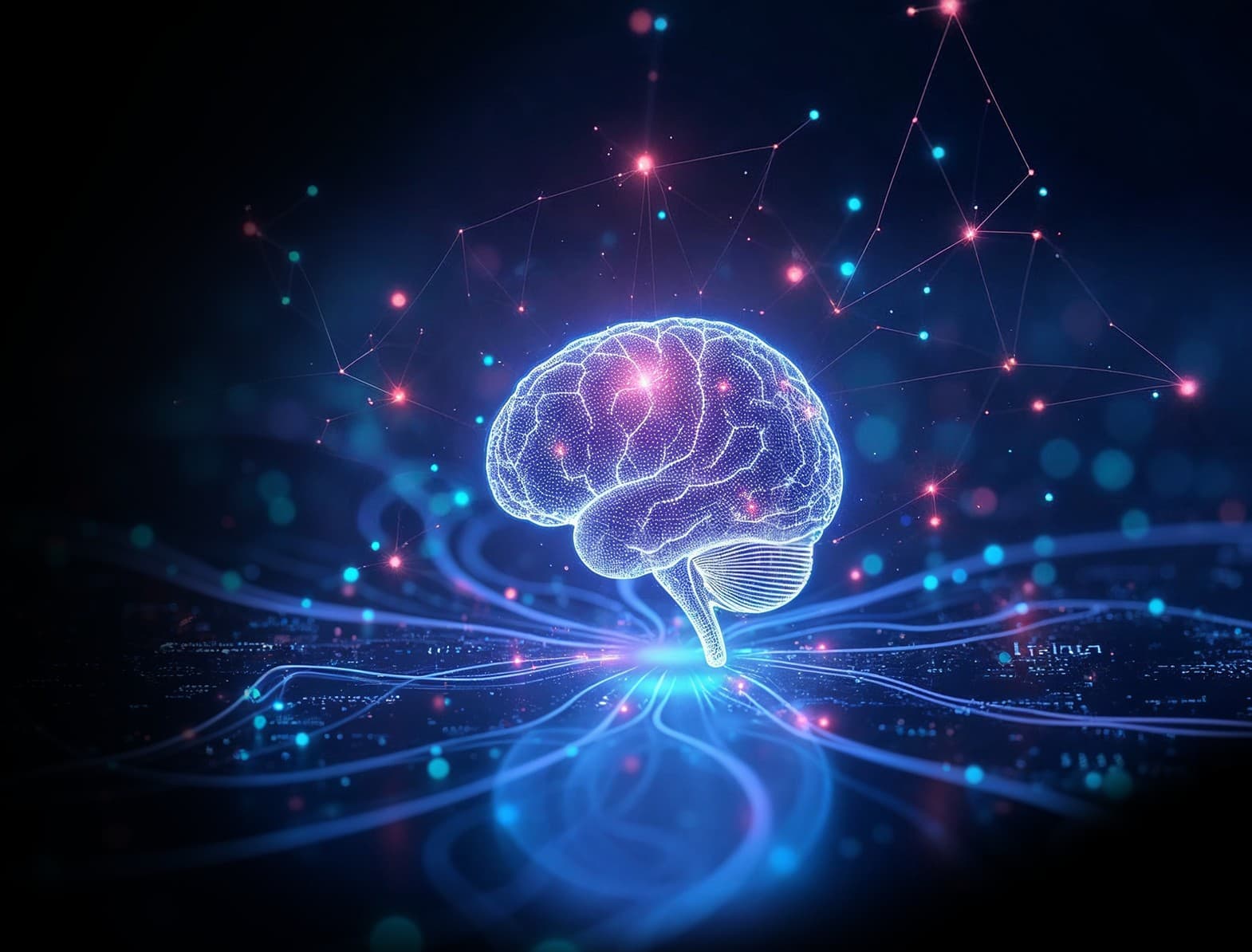Generative AI solutions for content creation. A digital brain symbolizing AI automation and creativity.