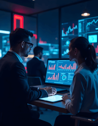 Business professionals collaborating over analytics dashboards, illustrating a structured process optimization approach