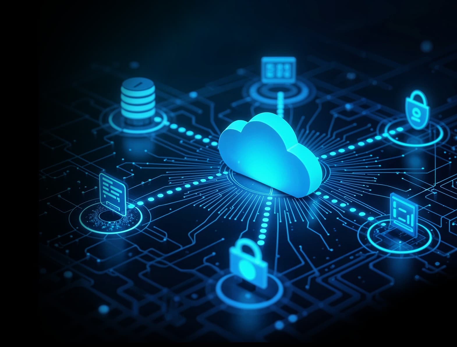 Cloud services supporting safe operations with cloud network representing storage, safety, and digital transformation.