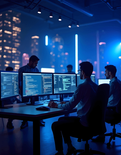 Collaborative team building smart interfaces and coding solutions for high-performing custom web development services.