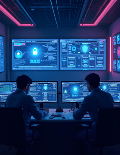 Team analyzing digital threats and system data to support efficient cybersecurity solutions for evolving business needs