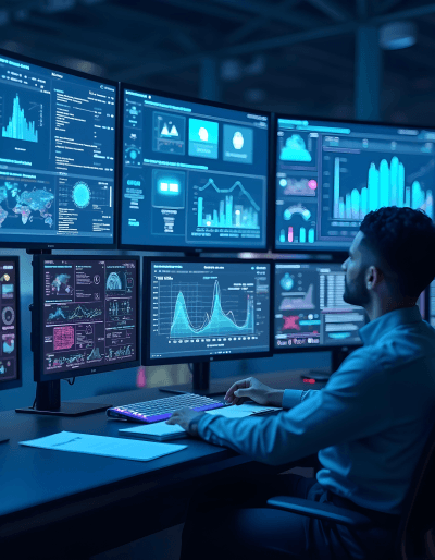  A developer leveraging data analytics and visual dashboards as part of advanced web app development services.