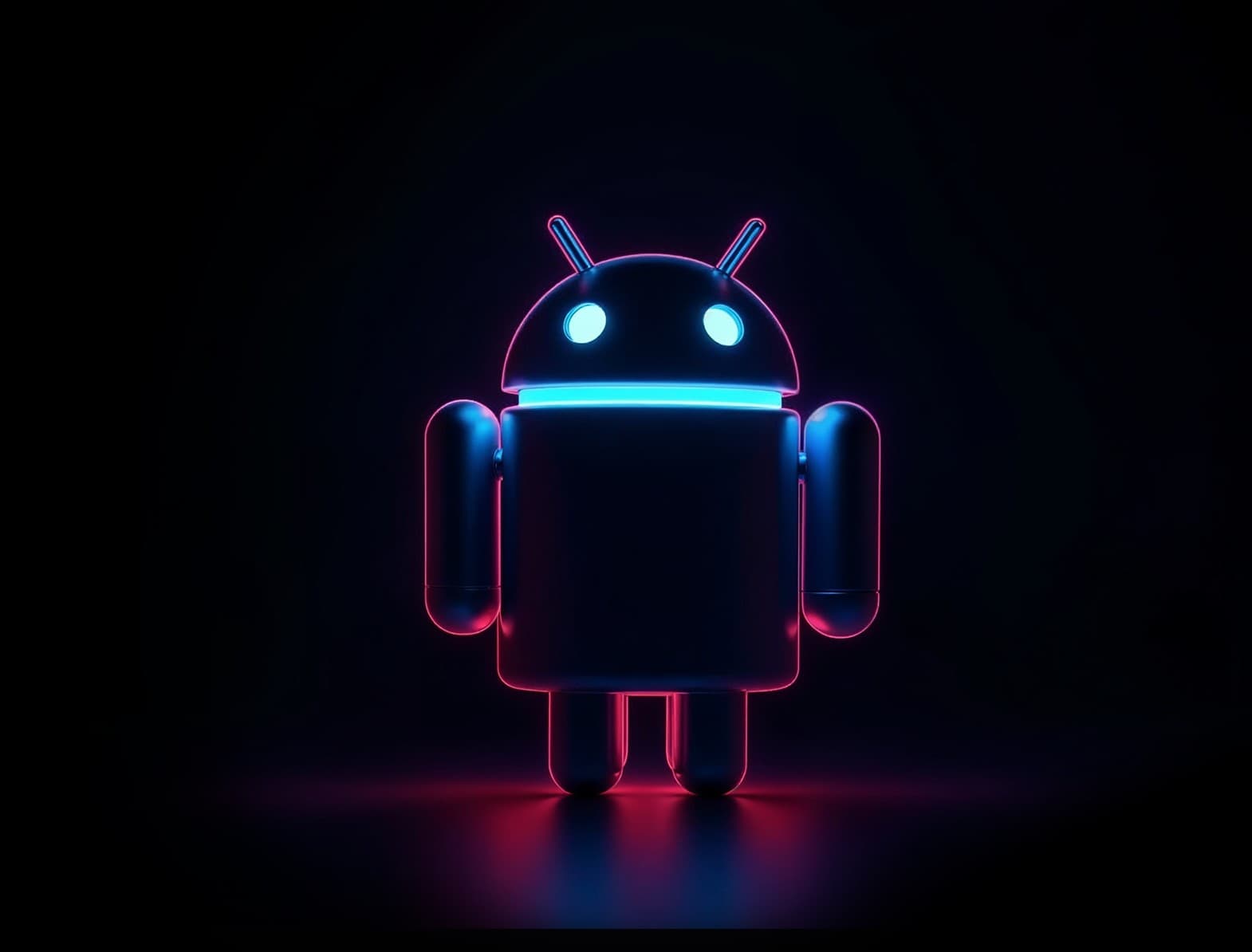 Android app development for smooth performance. A neon Android mascot symbolizing innovation and secure solutions.
