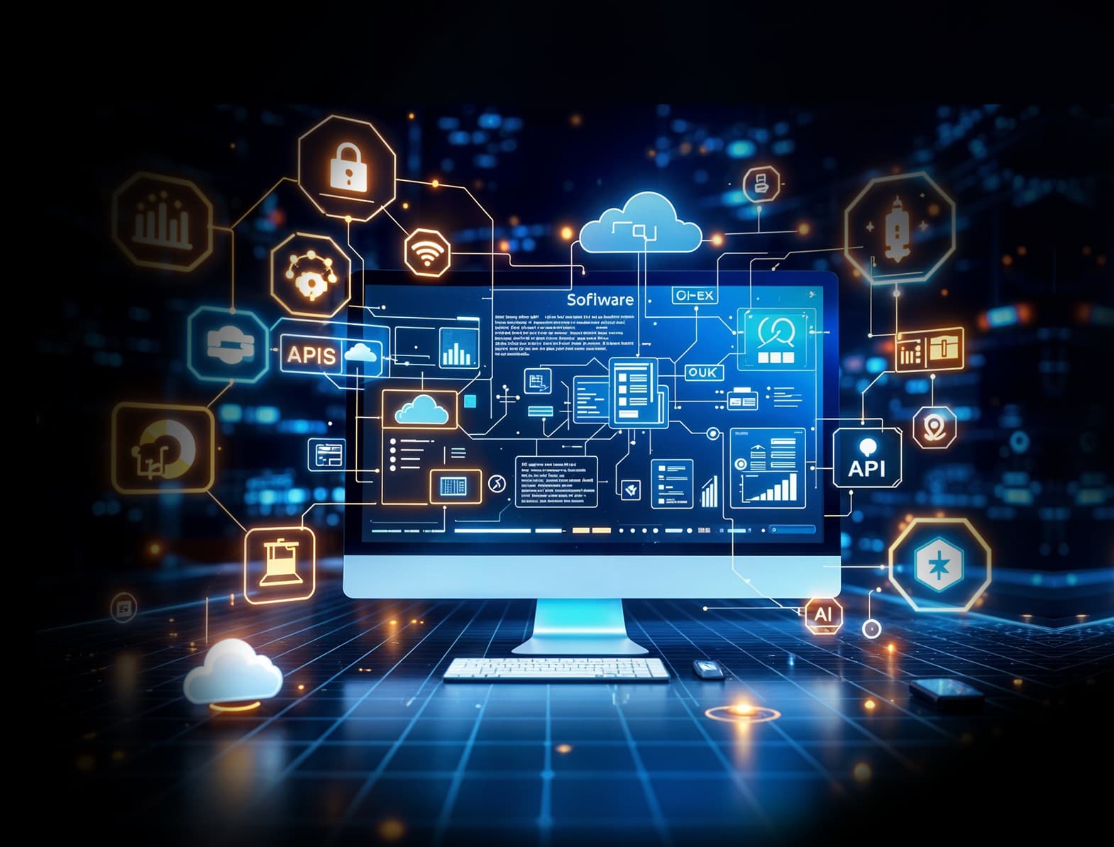 Custom product engineering for business solutions with APIs, AI, and cloud-integrated software systems.