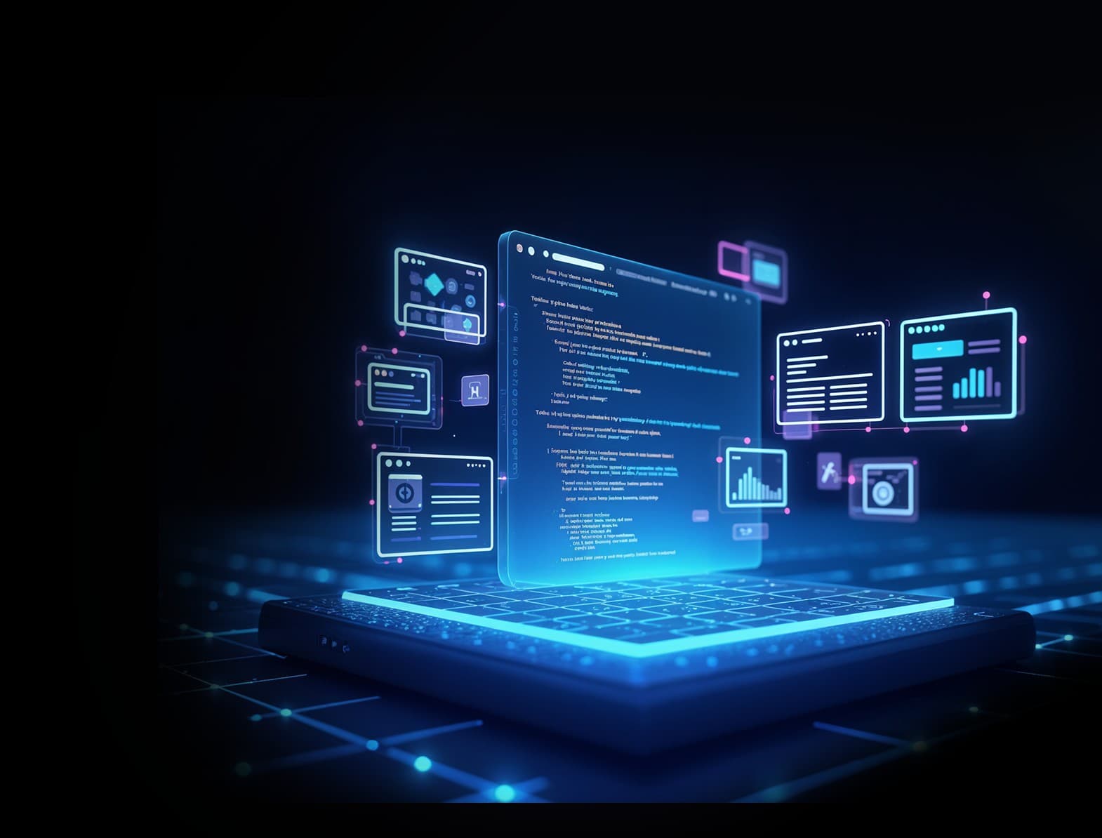Enterprise Website Development for safe, high performing sites. A laptop showing web design, analytics, and data.