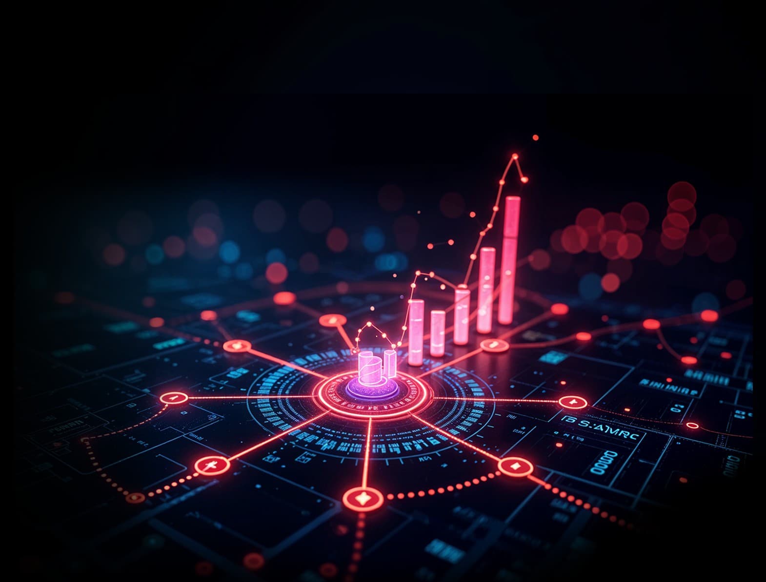 Data Science & Analytics for business. A dashboard visualizing data patterns, AI models, and real-time analytics.