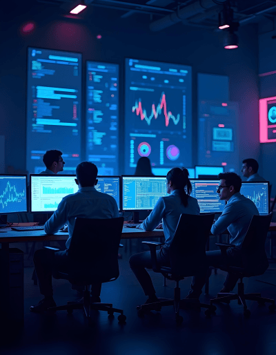 Data science team analysing dashboards and charts to extract insights and build scalable analytics-driven strategies