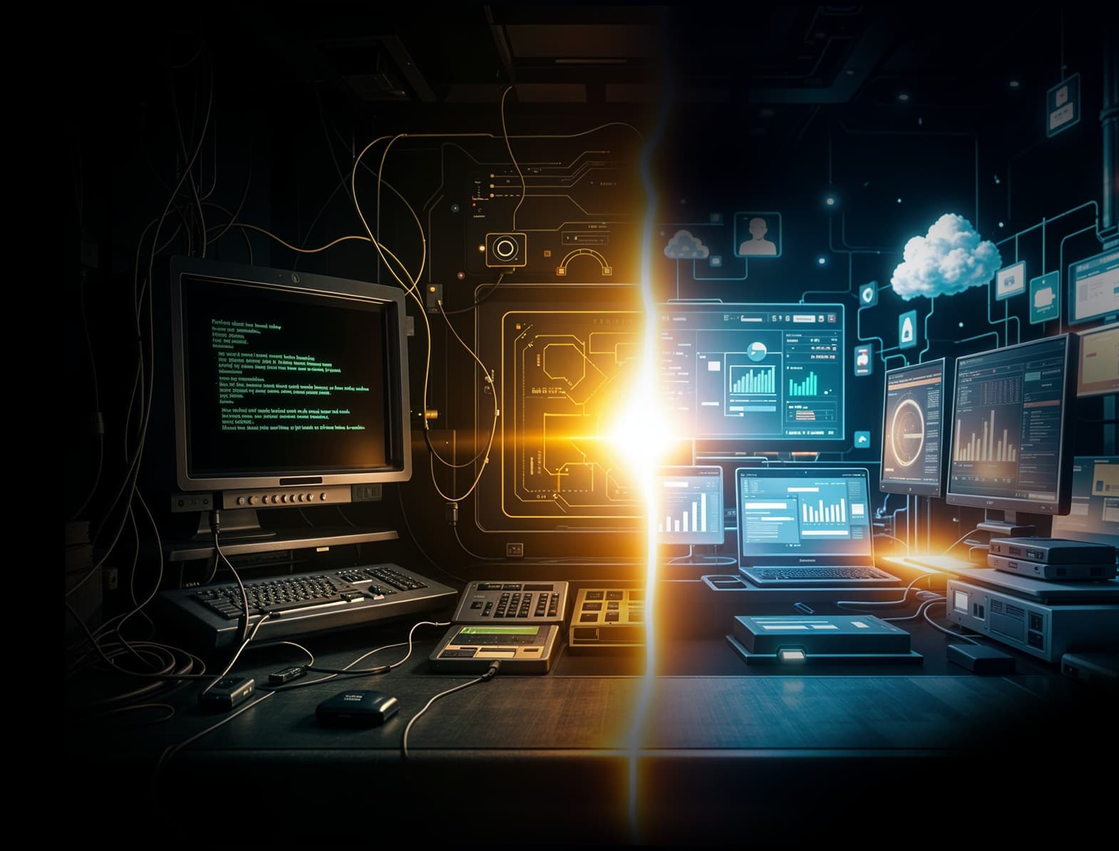 Legacy System Modernization for efficiency. Transitioning from outdated hardware to advanced digital infrastructure.